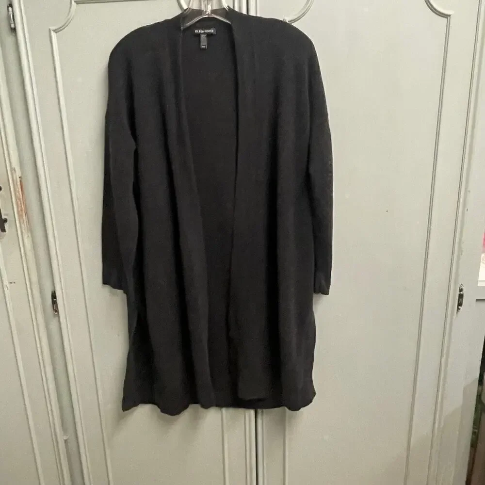 Eileen Fisher Size Medium Cardigan Sweater Duster Black